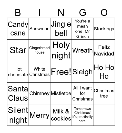 Christmas Bingo  Bingo Card