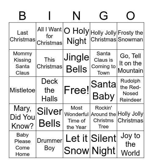 Christmas Song Bingo Card