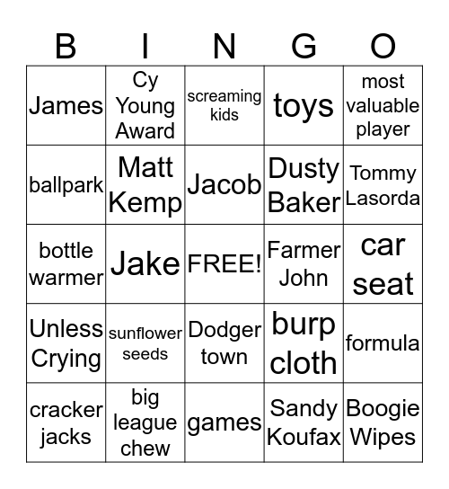 Dodgers Bingo Card