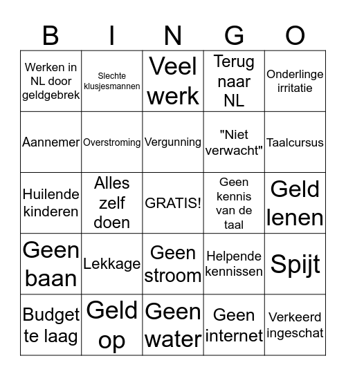 #IkVertrek Bingo Card