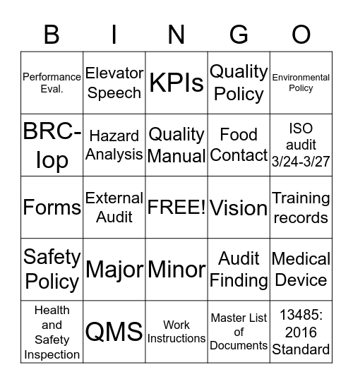 ISO Bingo Card