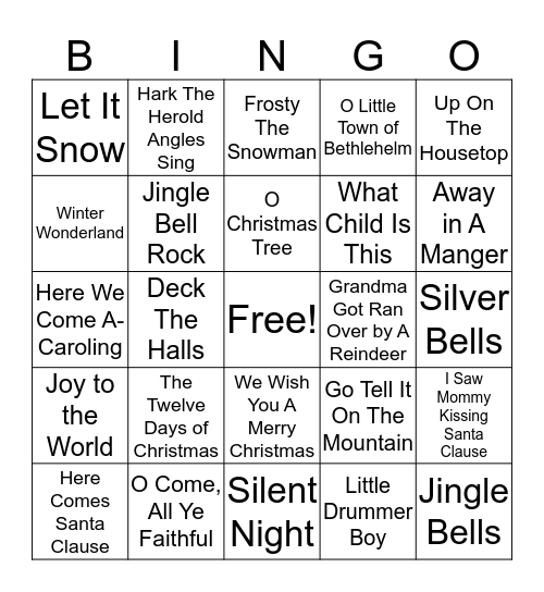 Christmas Song Bingo Card