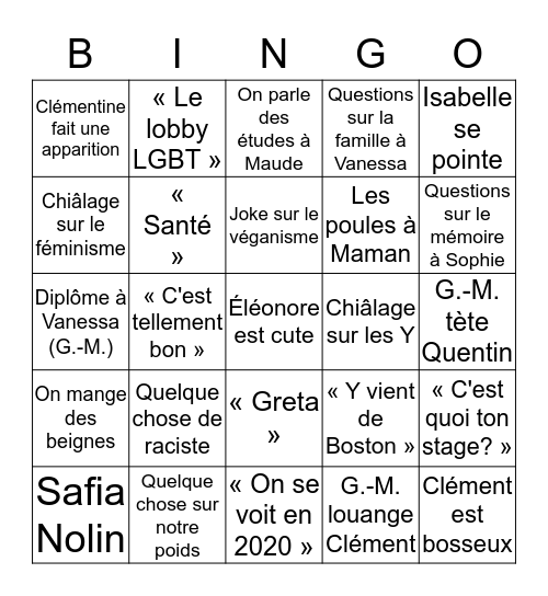 Noël chez les Boivin Bingo Card