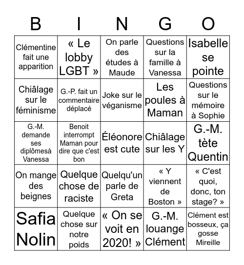 Noël chez les Boivin Bingo Card