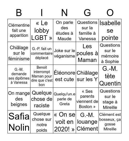 Noël chez les Boivin Bingo Card