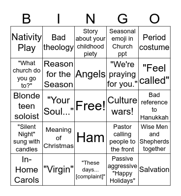 Evangelical Christmas Bingo Card
