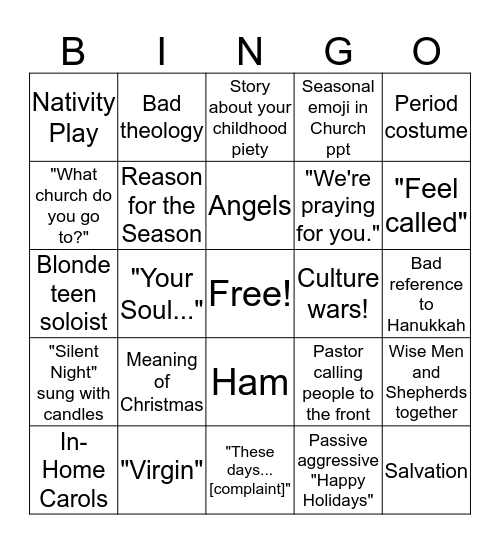 Evangelical Christmas Bingo Card