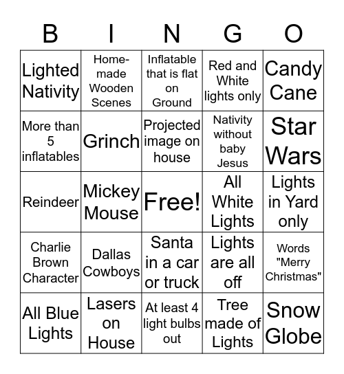 Small Group Christmas Lightapalooza Bingo Card