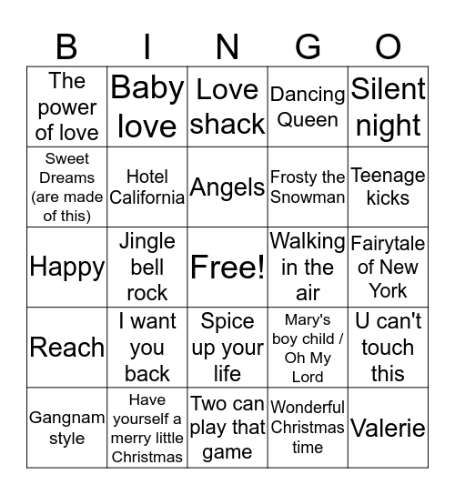 Christmas Music Bingo! Bingo Card