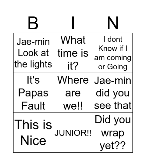 Jammie Cocoa Christmas Bingo Card