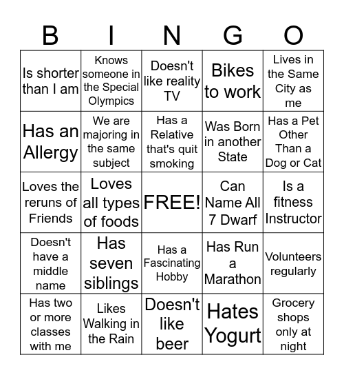 KALAMAZOO BINGO Card