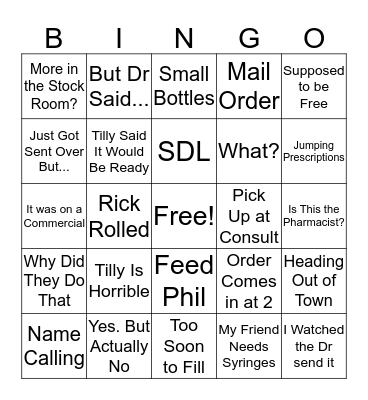 Pharmacy Bingo Card