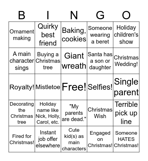Hallmark Christmas Movie Bingo Card