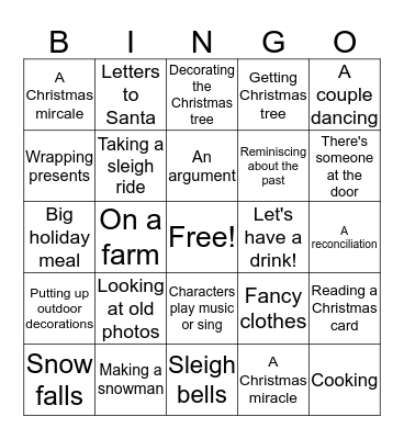 Hallmark Christmas Movie Bingo Card