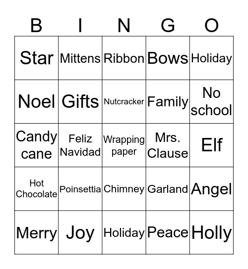 Christmas Jingle Bingo Card