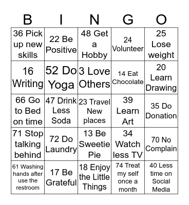 Happy New Year 2020 Bingo Card