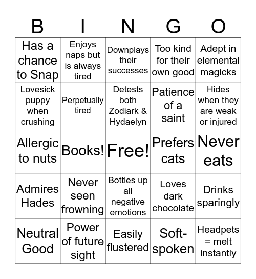 Harmonia Bingo Card
