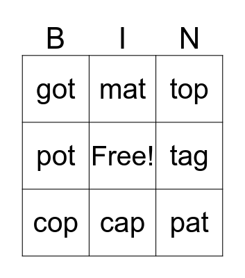 s, m, c, t, g, p, a, o Bingo Card