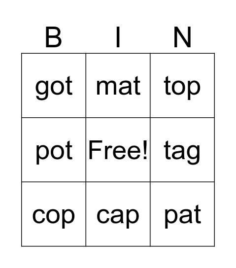 s, m, c, t, g, p, a, o Bingo Card