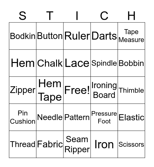 Sewing Bingo Card