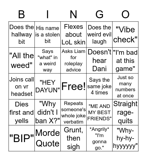 Lugie Bingo Card