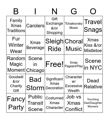 Christmas Movie Bingo Card