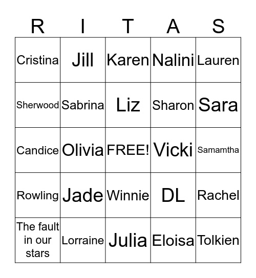 Readers n'Ritas Author Bingo Card