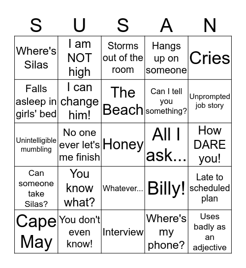Suzango Bingo Card
