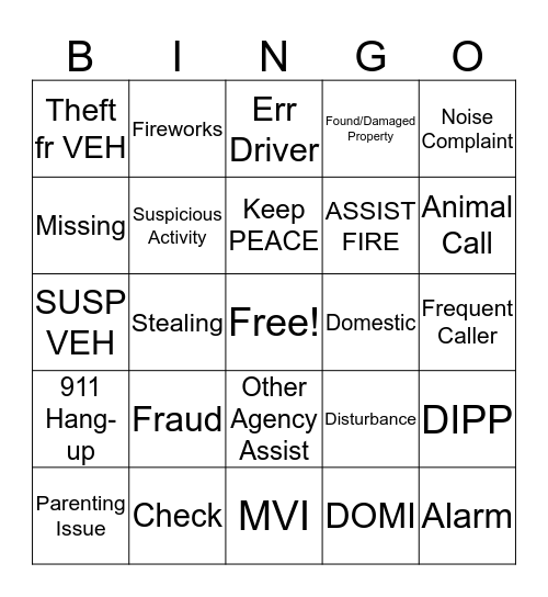 911 Bingo  Bingo Card