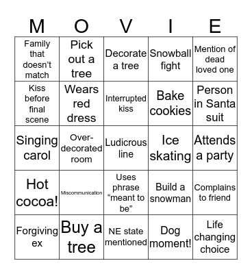 Hallmark Christmas Movie Bingo Card