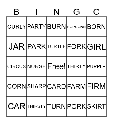 AR   /  OR  /  IR  /  UR Bingo Card