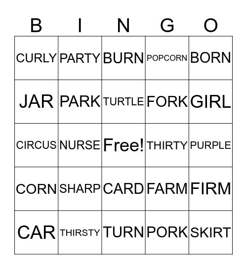 AR   /  OR  /  IR  /  UR Bingo Card