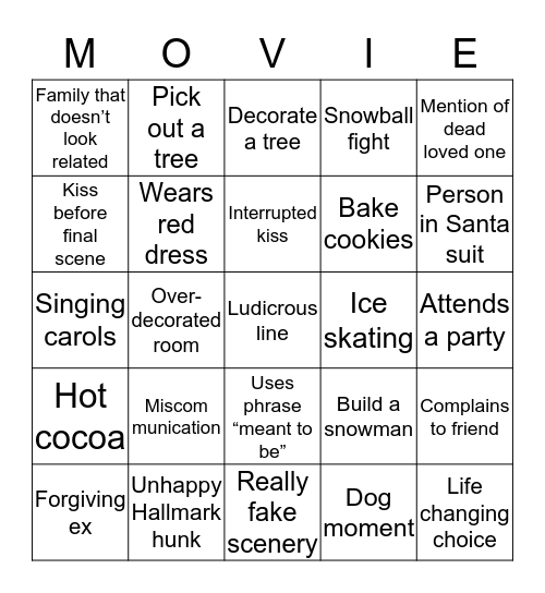 Hallmark Christmas Movie Bingo Card