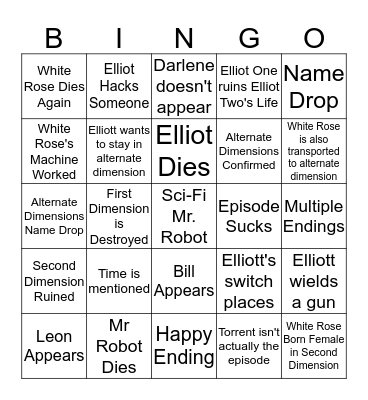 Mr Robot Finale Bingo Card