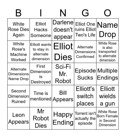 Mr Robot Finale Bingo Card