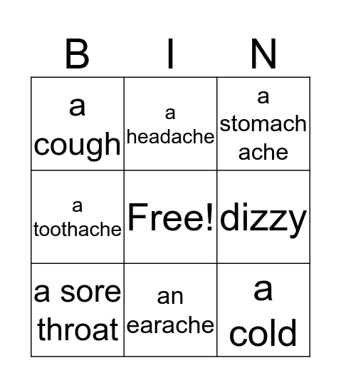 Health problems Bingo Card