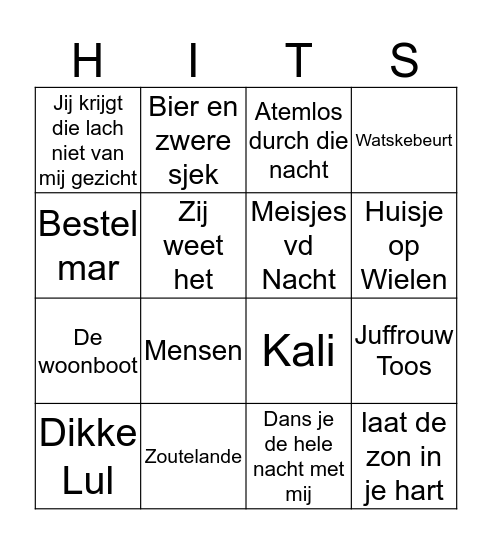 Hollandse Hits Bingo Card