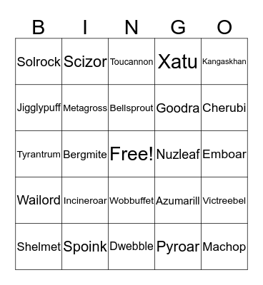 Pokemon Bingo Card