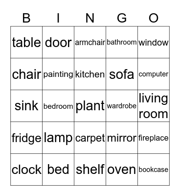 FURNITURE Bingo Card