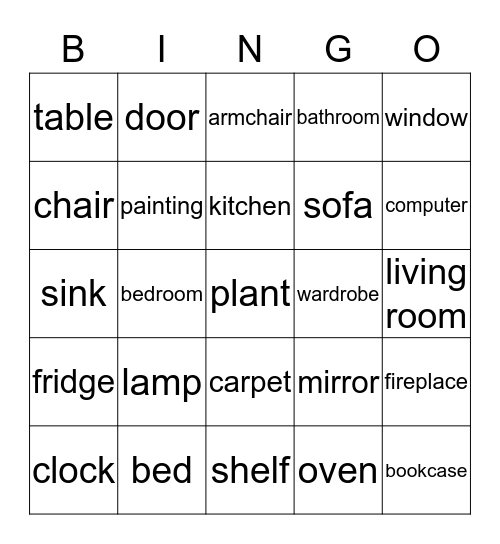 FURNITURE Bingo Card