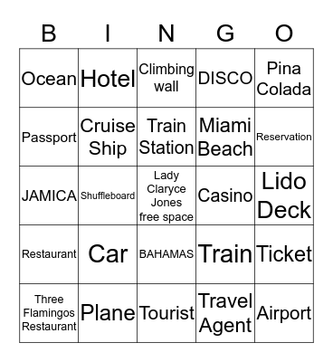 Cruise Ship  Bingo Card