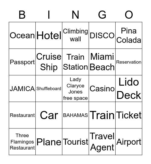 Cruise Ship  Bingo Card