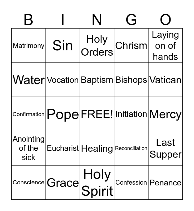 Sacraments Bingo Card