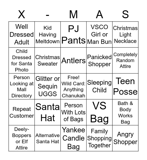 Christmas Eve at the Mall Bingo Card