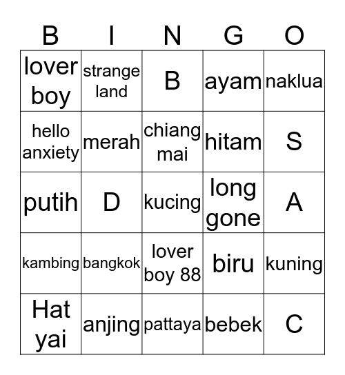 Ica's Bingo Card