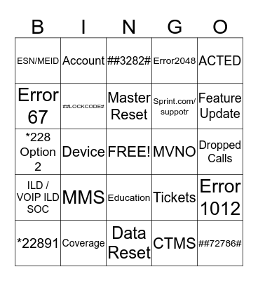 Flash Wireless TS Bingo  Bingo Card