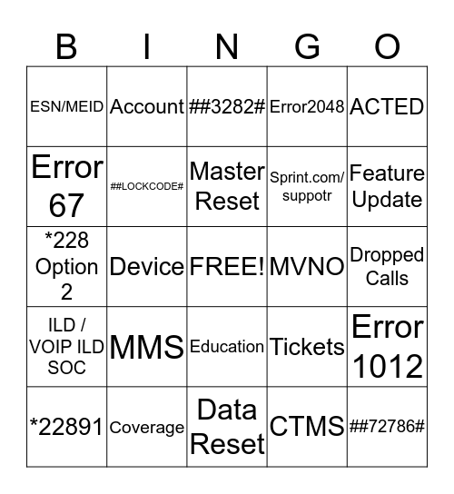Flash Wireless TS Bingo  Bingo Card