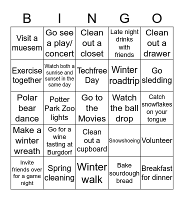 Winter Bingo....January Bingo Card