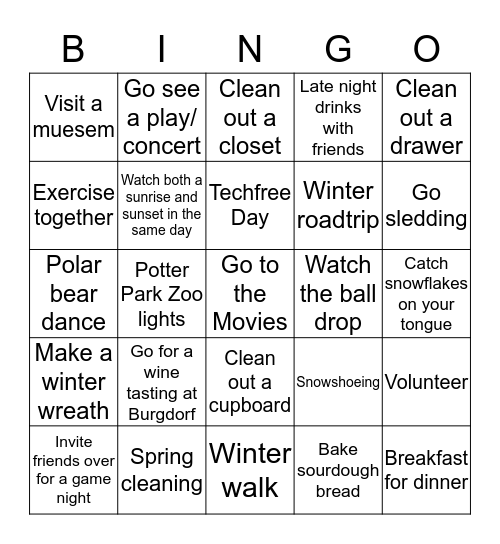 Winter Bingo....January Bingo Card