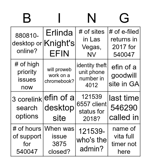 Christmas Bing (no o) Exercise Bingo Card